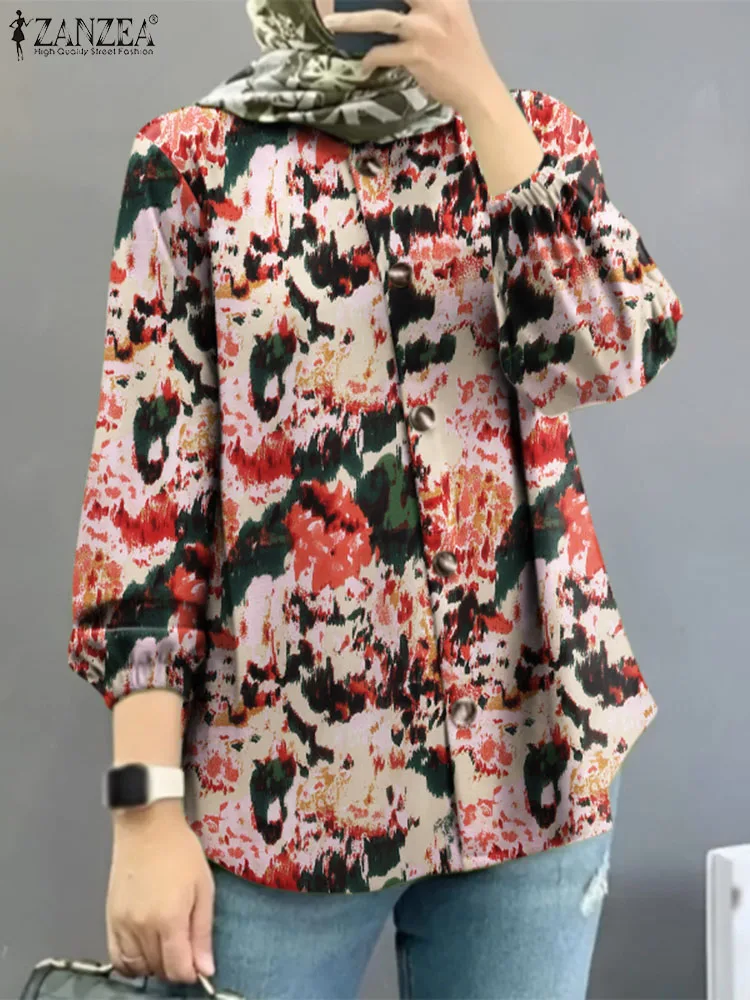 

ZANZEA Vintage Long Sleeve Floral Printed Muslim Shirt Women Blouse Casual Marocain Eid Mubarek Top Autumn Bohemian Party Blusas