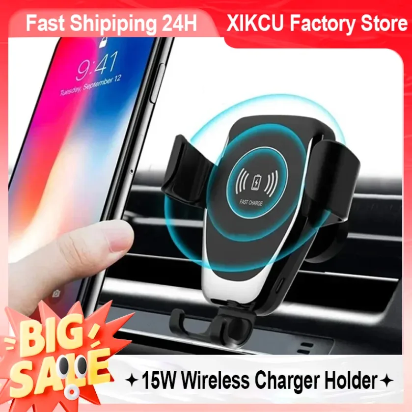 XIKCU Wireless Charging Phone Car Holder Charger 30W For iPhone 16 15 14 13 12 Pro XS Max XR Samsung Fast Car Wireless Chargers