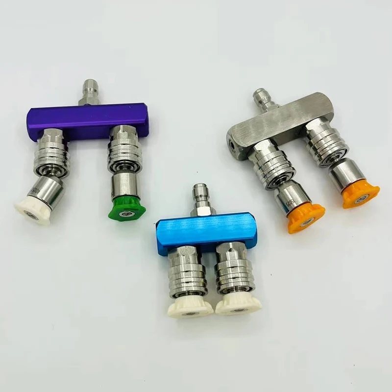 High Pressure Washer Double Nozzle Transfer Rod Two Head Car Wash Joint Two Double Row 1/4 Quick Connector