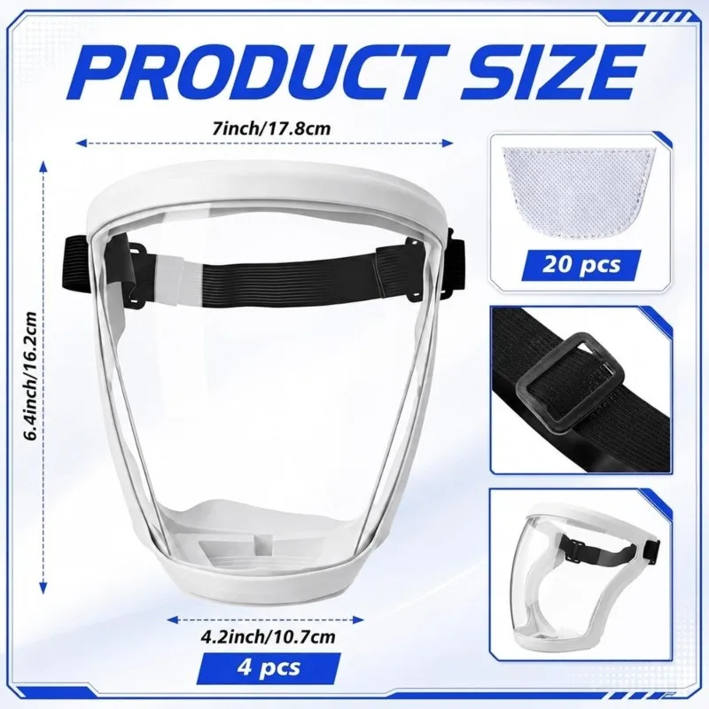 SOFT-4 Pack Super Protective Full Face Shields With Filter Pads For Grinding And Woodworking