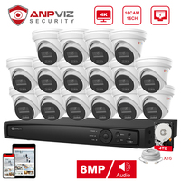 Anpviz 16CH 4K NVR 8MP POE IP Customized Camera Plug&Play System CCTV Outdoor Security Surveillance Kit Remote View H.265 IR 30m