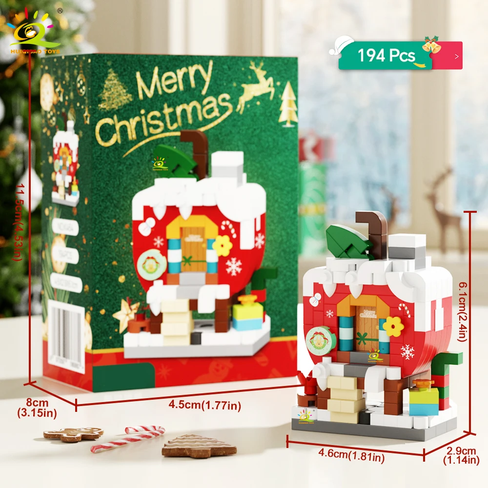 Huiqibao Moc Kerst Kerstman Huis Bouwstenen Stad Sneeuw Man Snoep Thuis Kerstboom Baksteen Set Speelgoed Voor Kinderen Kids Gift