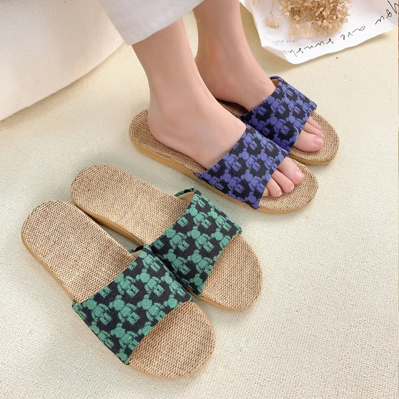 2023 New Home Couple Indoor  Cotton Linen  Non slip Men's and Women's ratten slippers Wholesale in Summer