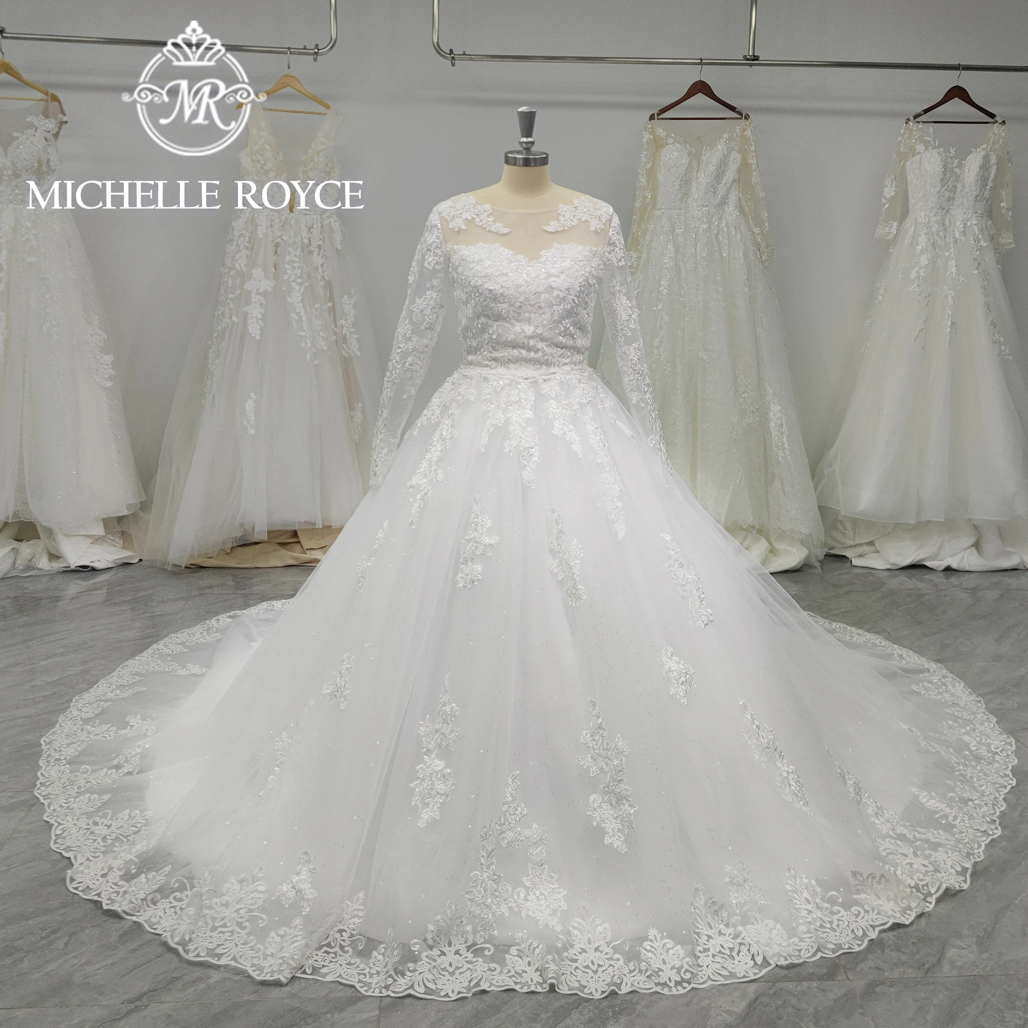 Michelle Royce 2 In 1 Ball Gown Wedding Dresses For Women With Jacket 2023 Appliques Lace Up Chic Wedding Gown Vestido De Novia