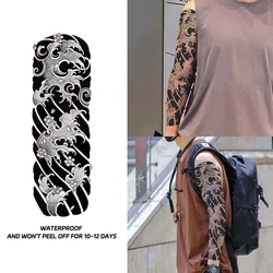 Japanese Wave Full Arm Waterproof Temporary Tattoo Sticker, Long-lasting for 1-2 weeks, Realistic Semi-Permanent Fake Tattoo