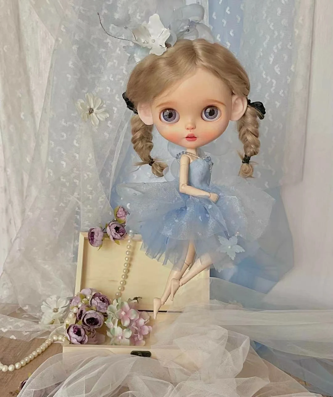 Blythe clothes Beads Light blue fairy dress skirt set 1/6 30cm BJD anime girl (Fit for Pullip,Ob24, Licca)