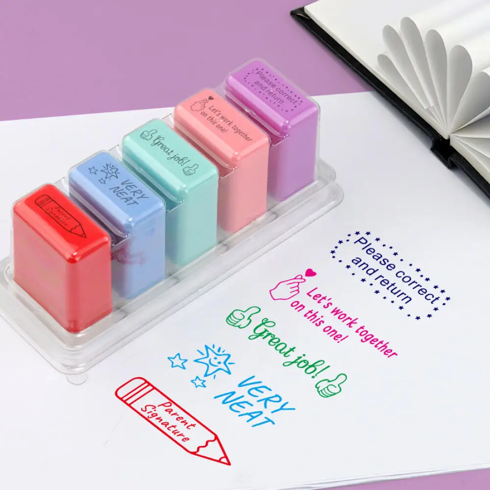 5 Teacher Stamp Colorful Self-Inking Motivation School Encouraging Comments Homework Rating Office Stationery Stamps for Grading