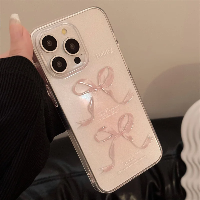 Cute Pink Bowknot Patterned Phone Case For Samsung S24 S22 S23 Ultra S21 S20 FE Case A54 A34 A52 A14 A33 A55 Shockproof Cover