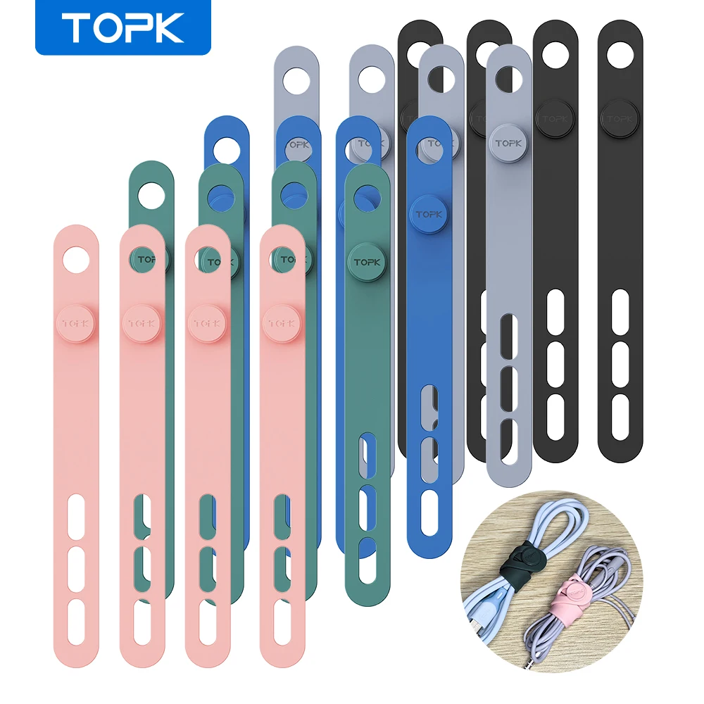 TOPK Cable Organizer Reusable Silicone Cable Ties Desk Winder Wire Organizer Management Clips for Earphone USB Cable Mouse Home