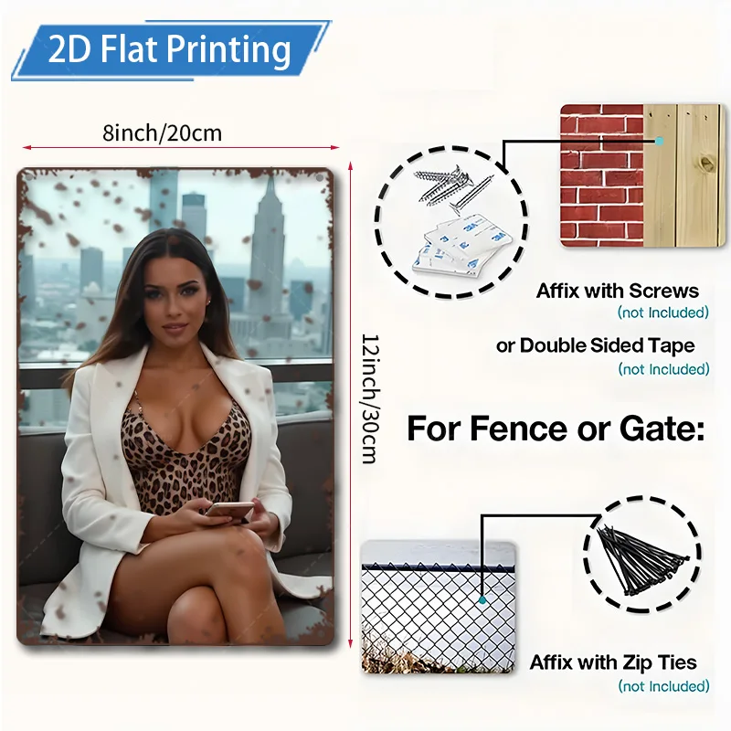 1 قطعة علامة معدنية ، 4x16 بوصة "الحديثة سيتي سكيب امرأة الفن ريفي المعادن جدار ديكور لغرفة المعيشة" #3