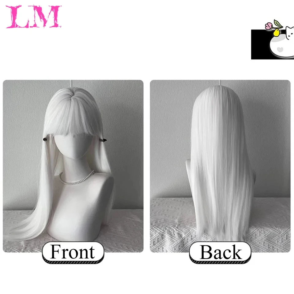 LM Long Water Wave Wig with Bangs White Colorful Cosplay Wig for Women Daily Party Natural Soft Synthetic Hair Heat Resistant