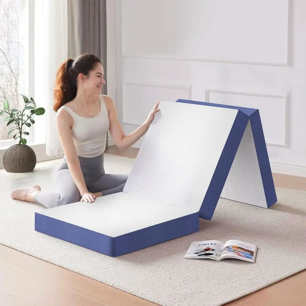 

Складной поролоновый матрас 4 дюйма с дышащим и моющимся чехлом, портативный для пола, гостевой комнаты, йоги, путешествий, кемпинга, 75x38x4