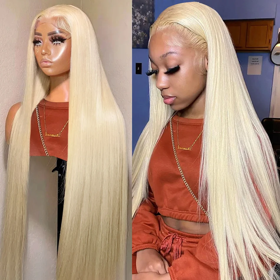 613 Bone Straight 13x4 HD Transparent Lace Front Human Hair Wig Colored Preplucked Blonde 250% Lace Frontal Wigs For Women