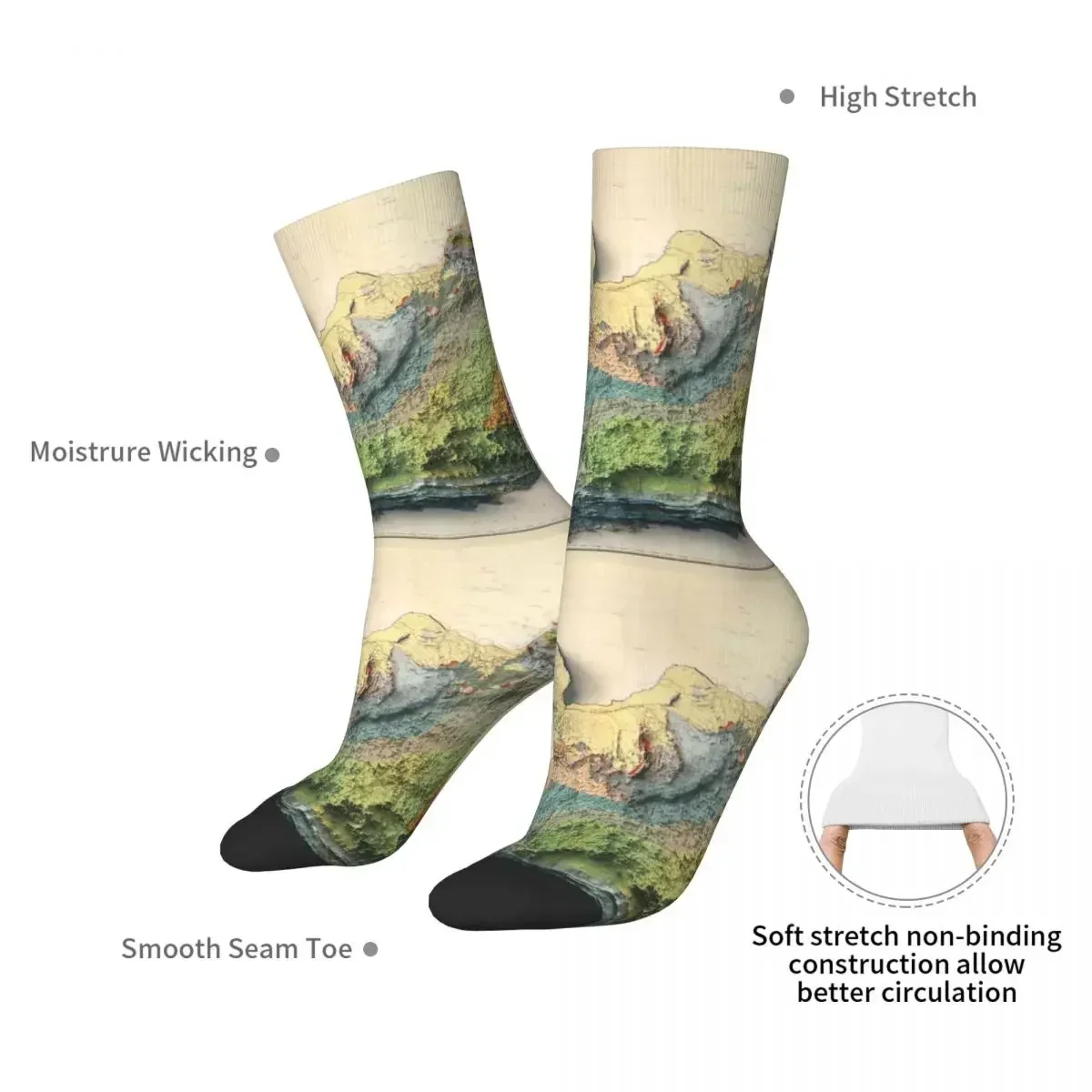 1958  Africa Relief Map 3D Digitally-rendered Socks Super Soft Stockings All Season Long Socks for Unisex Birthday Present