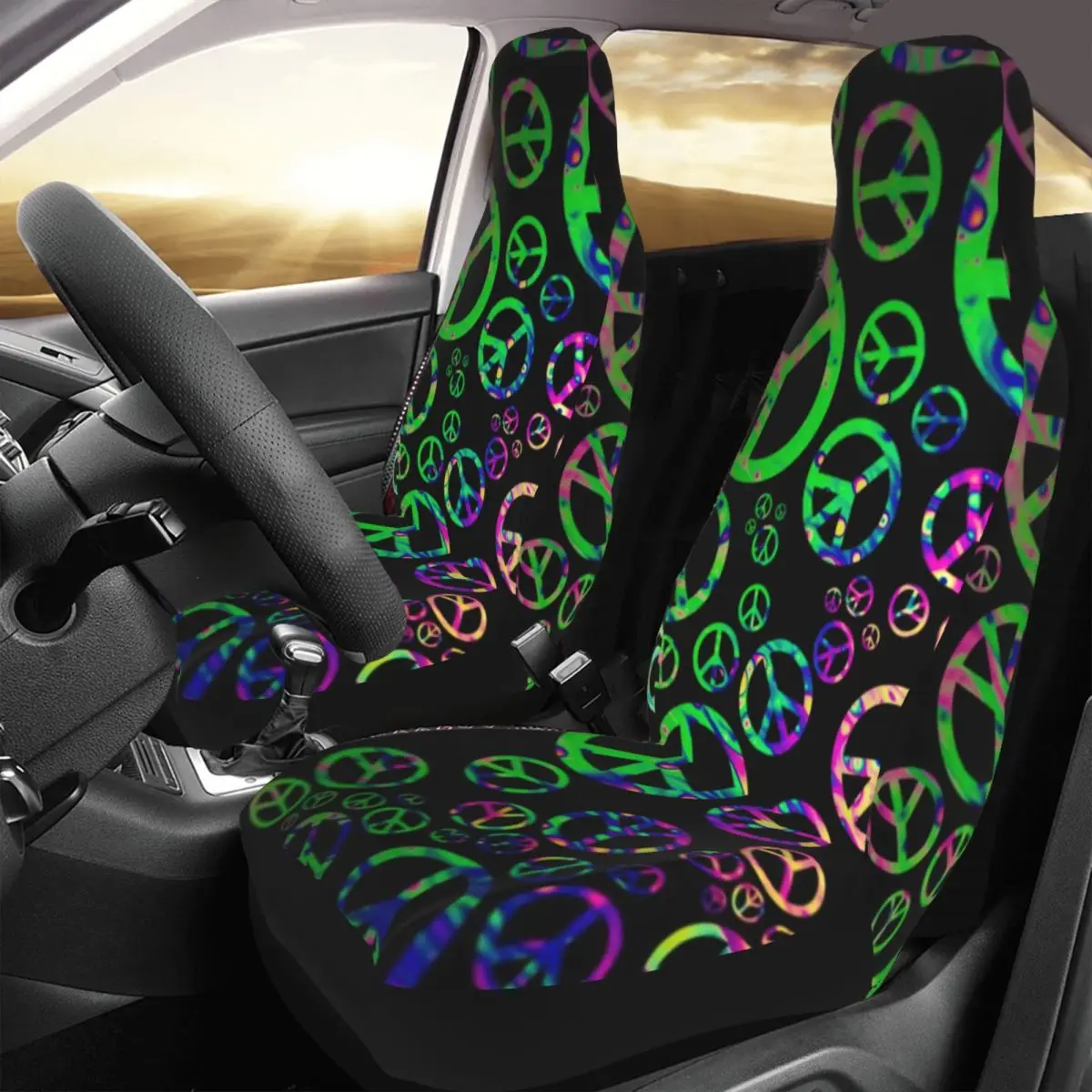 

Hippie Style Peace Signs Car Seat Cover Custom Printing Universal Front Protector Accessories Cushion Set