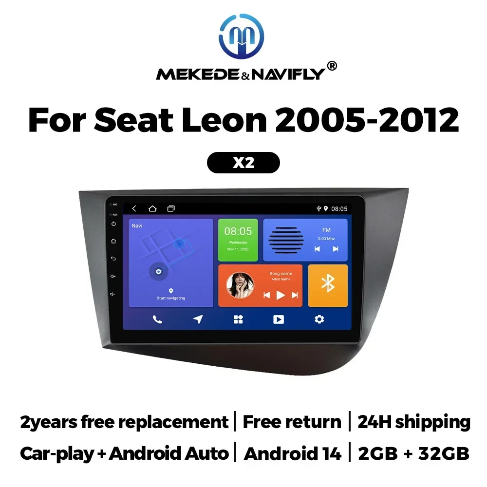 

Wireless for CarPlay Android Auto for Seat Leon MK2 2005 - 2012 2 Din Car Radio GPS Navigation FM Stereo Multimedia Video Player