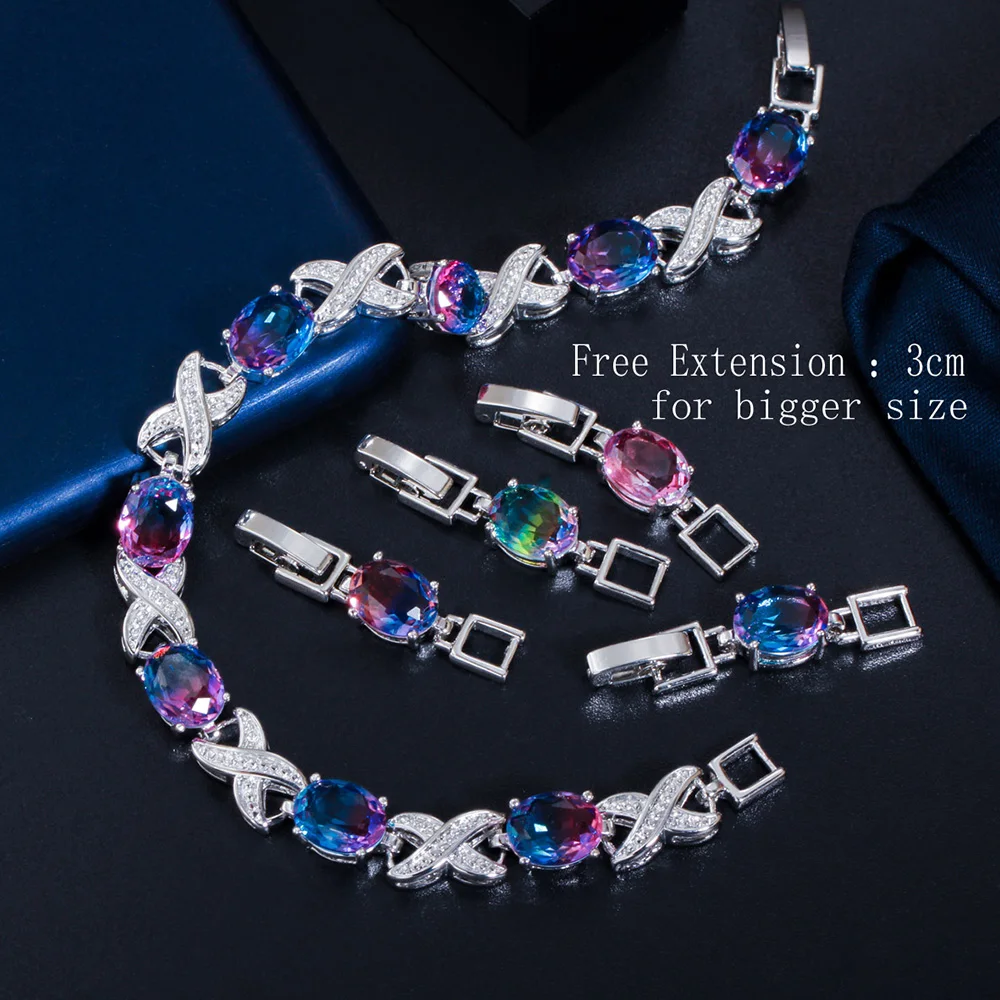 BeaQueen Fashion Elegant Mystic Rainbow Oval CZ Zircon Infinity Symbol Bracelet for Women Anniversary Jewelry Festive Gift B163
