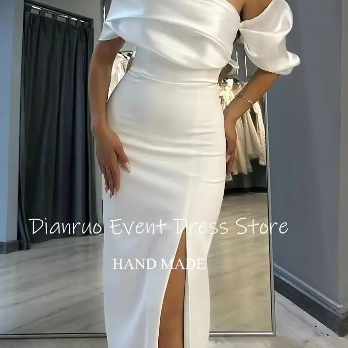 Dianruo свадебное платье русалки с боковым разрезом, асимметричное атласное платье с рюшами, Vestido De Noiva, модные облегающие вечерние платья по индивидуальному заказу