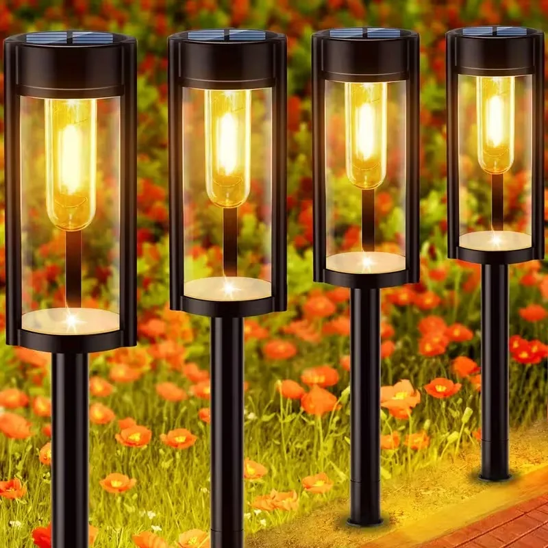 Pack of 4/6/8 Solar Garden Lights Outdoor, LED Pathway Lights, White Light, Automatic On/Off, IP54 Waterproof Lawn Lights for Yard Walkway Patio Garden Landscape Decoration