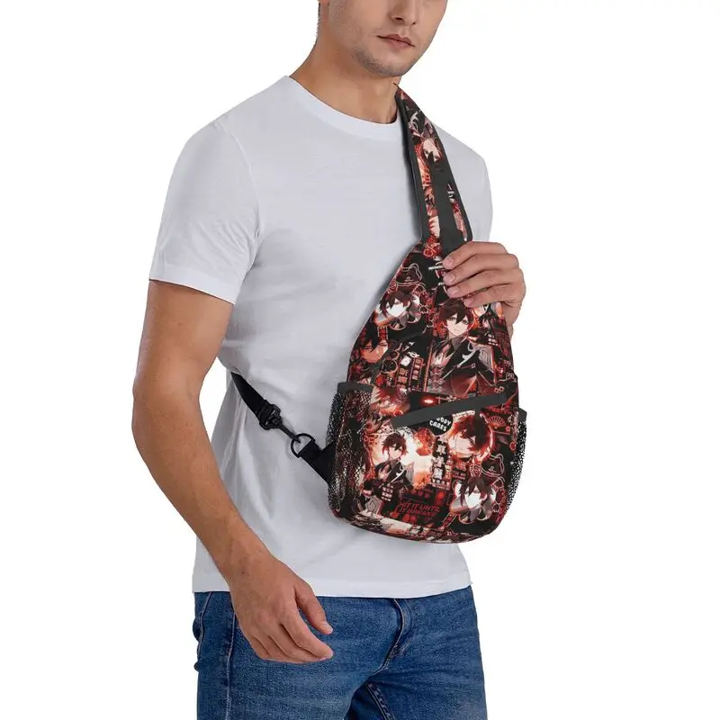 Zhongli Genshin Impact Sling Bags para viajar para hombres, mochila cruzada de pecho de juego de Anime, morral de hombro