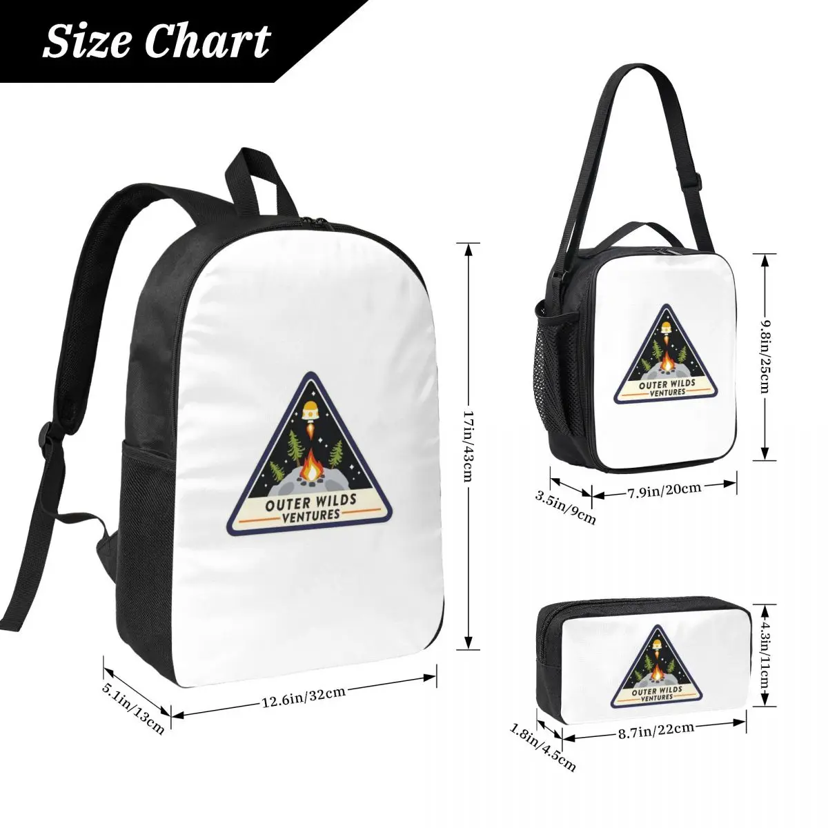 Outer Wilds Ventures Patch Backpack Student Boy Girl BookBag School Bag Laptop Shoulder Bags 3ps Insulated Lunch Bag Pencil Case