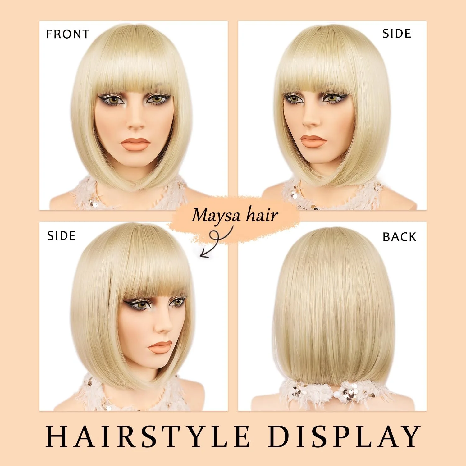 Golden fashion bob hairstyle synthetic wig, Halloween party cosplay role-playing wig, daily wig, hot weather hairpiece set