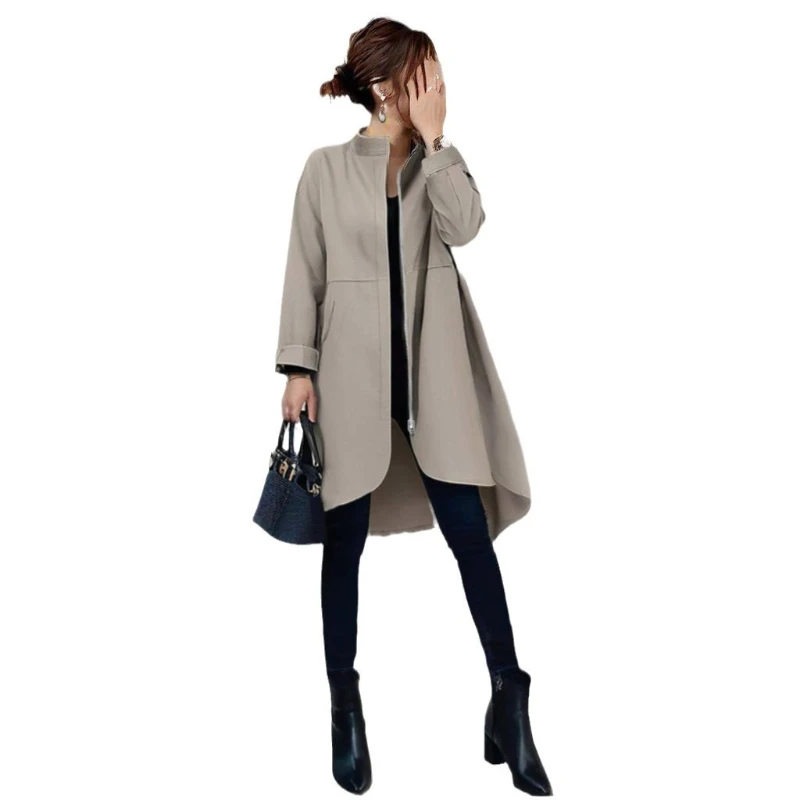 Women Trench Mid Length Coats Jackets Stand Collar Spring Coat Casual Jackets Y2k Streetwear Jacket Work Outerwear Autumn Winter