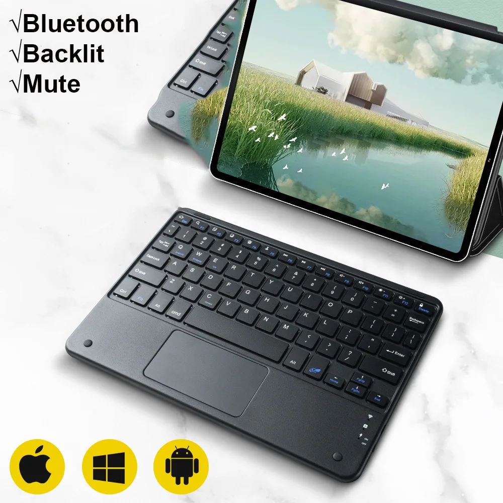 

Беспроводная Bluetooth-клавиатура с 10-дюймовой подсветкой и тачпадом для iPad Samsung Tablet, легкая переносная тонкая клавиатура для ноутбука