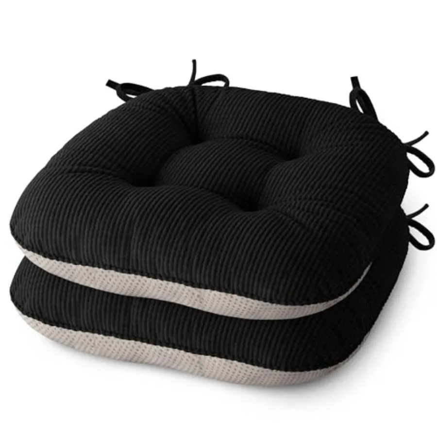 

Indoor Dining Chair Cushions Set of 2 Kitchen Chair Pads with Ties Tufted Seat Cushion with Anti-Slip Backing 17X16X3 Black