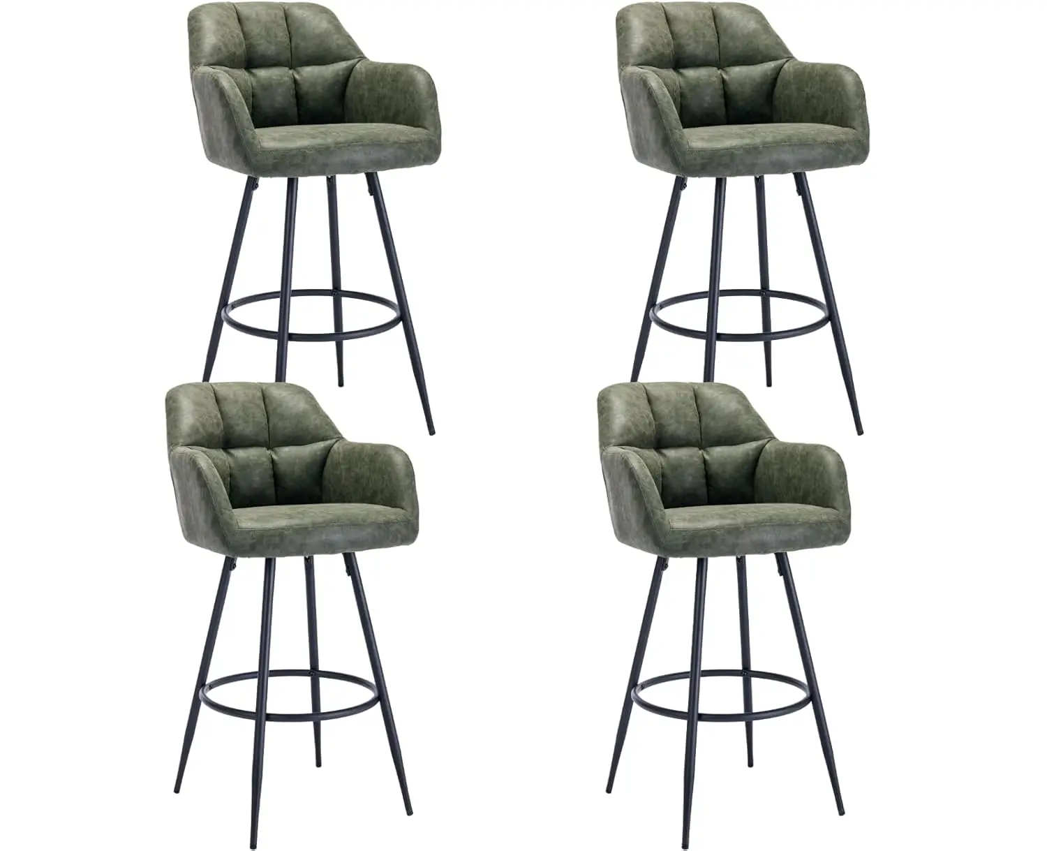 

Modern Bar Stools Set of 4 with Back & Arms Metal Footrest Leather Upholstered Kitchen Counter Home Bar Dining Room, Customized