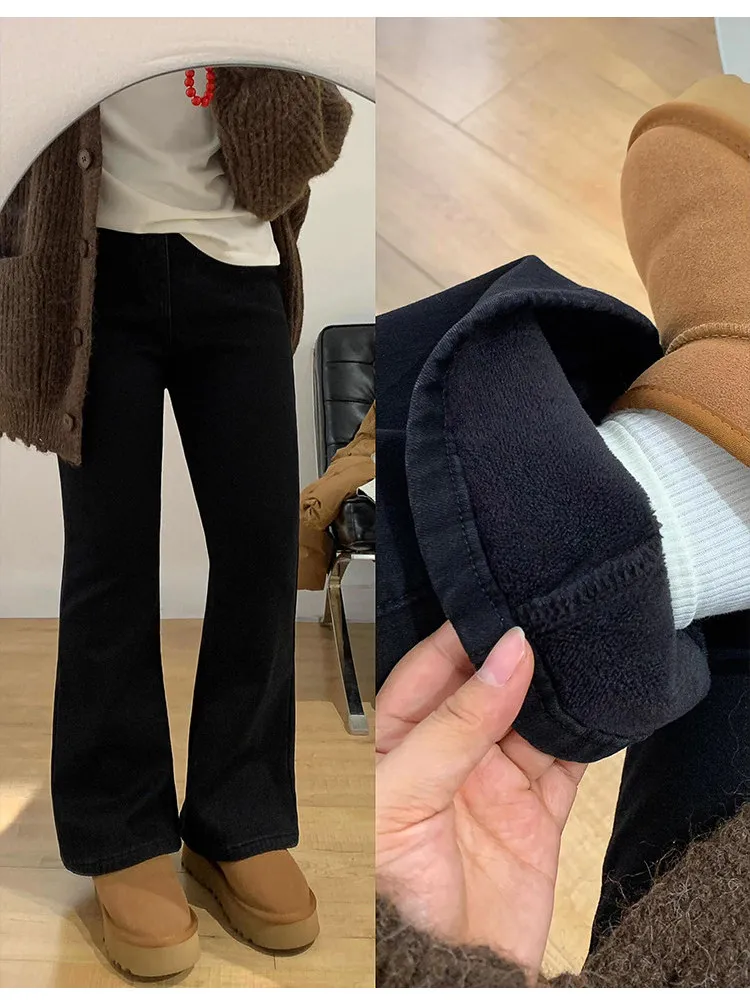 

High Waist Flared Jeans Women's Autumn Winter Fce Large Size Slimming Pear ape Elastic Bell Bot Retro Wa Cotton St...