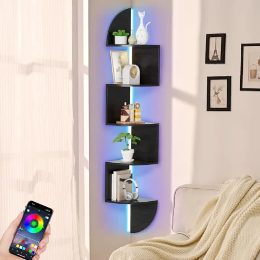 

Угловая полка-стеллаж на 5 уровней с LED-подсветкой, настенные плавающие полки для демонстрации, подставка для спальни и гостиной