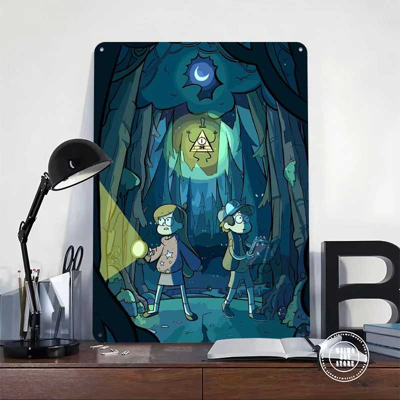 Gravity Falls Comics Art Printed Poster Customized Retro Wall Art Vintage Metal Tin Signs for Home Living Room Decoration Cozy