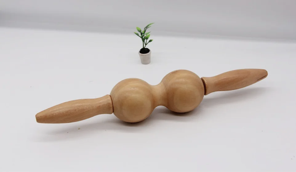 Wooden roller massager Solid wood back leg massage massage hammer double massage ball rolling spine