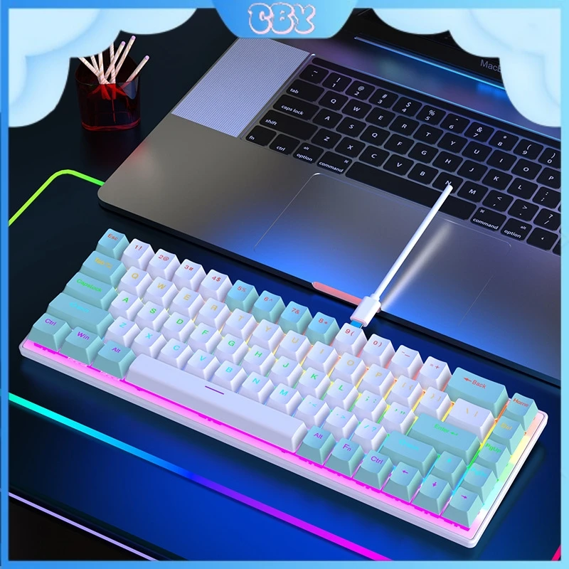 K68 Wired Keyboard 68-Key Mechanical Game Rgb Light Effect Waterproof Dustproof Abs Color Matching Keycap Notebook Computers.