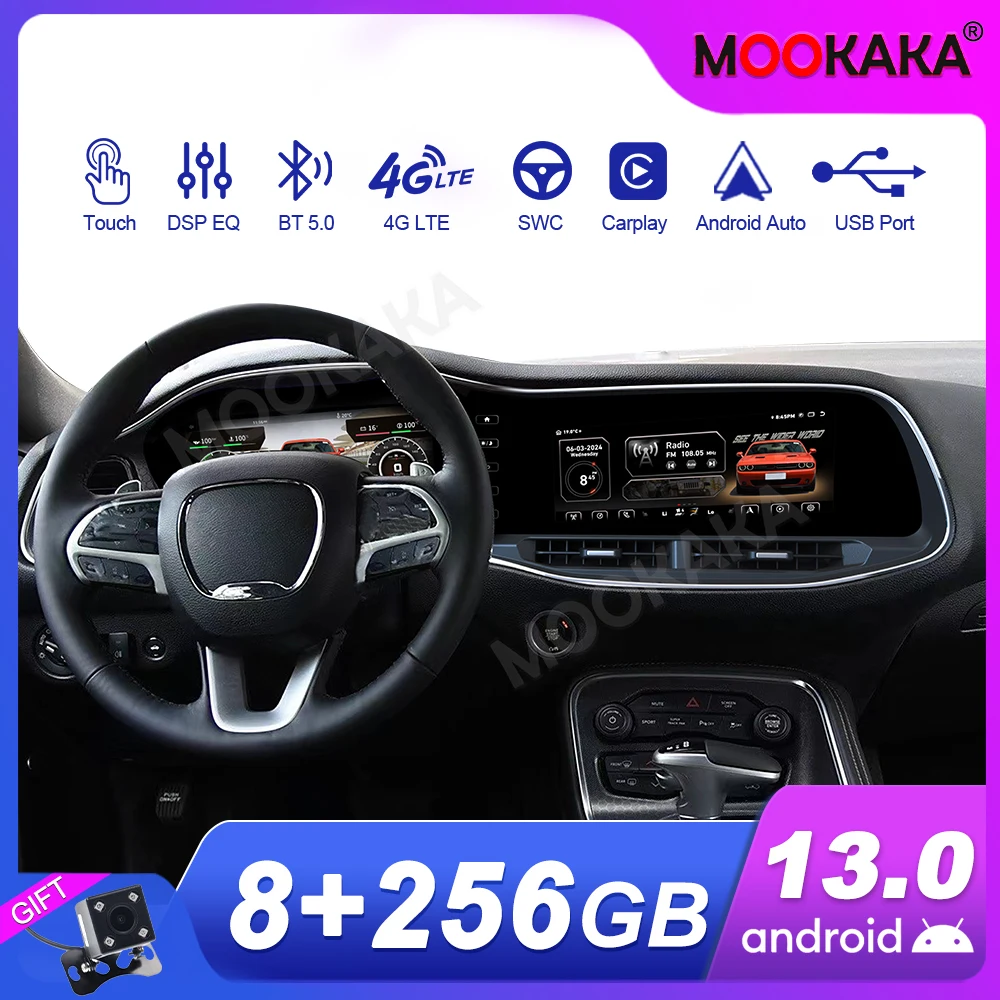 For Dodge Challenger SRT Hellcat 2010-2023 Android Car Radio Multimedia Video Carplay Autoradio Stereo GPS Navigation Head Unit