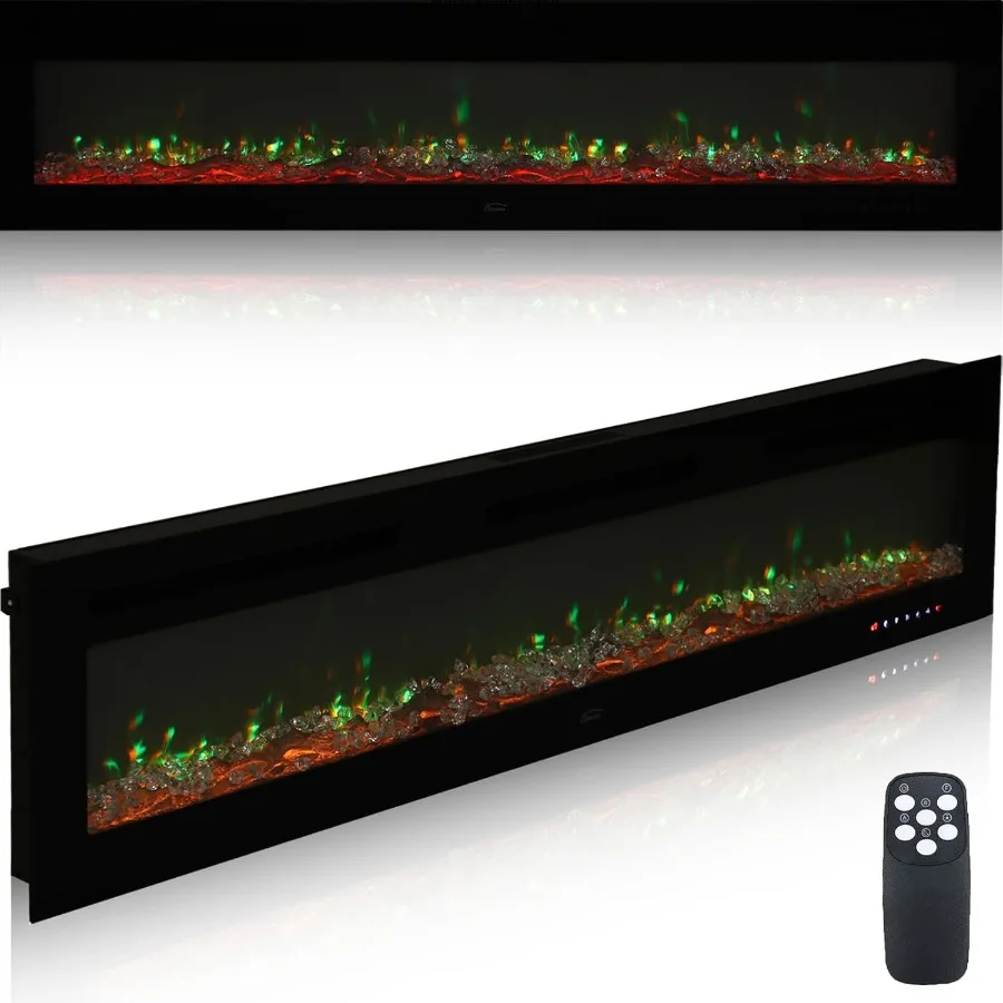 Camino elettrico da 72 pollici Camino LED da parete e da incasso con telecomando Temporizzatore da 8 ore 12 impostazioni di fiamma Touch screen