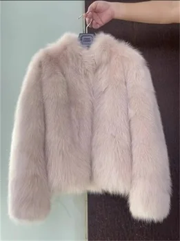 大きくて暖かいイミテーションフォックスファーコート、女性用、厚手のトップ、レースアップ、ショート、韓国版、多用途、女性、秋、冬、2023、新