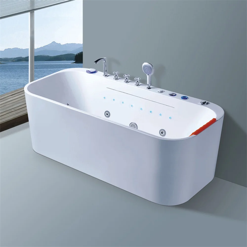 Picture 3: Rectangular Whirlpool Modern Acrylic Bath Tub Freestanding Design Bathtub Massage Tub with Pillows