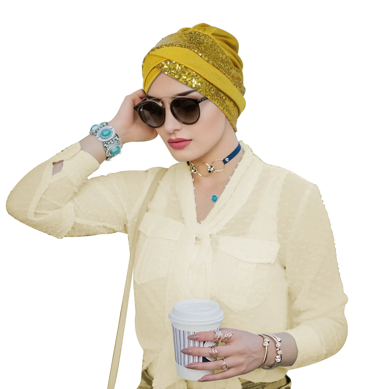 

Forehead Cross Bonnet Women Cancer Chemo Cap Muslim Hijab Beanies Sequins Hat Indian Turban Hair Loss Head Wrap Turbante Mujer