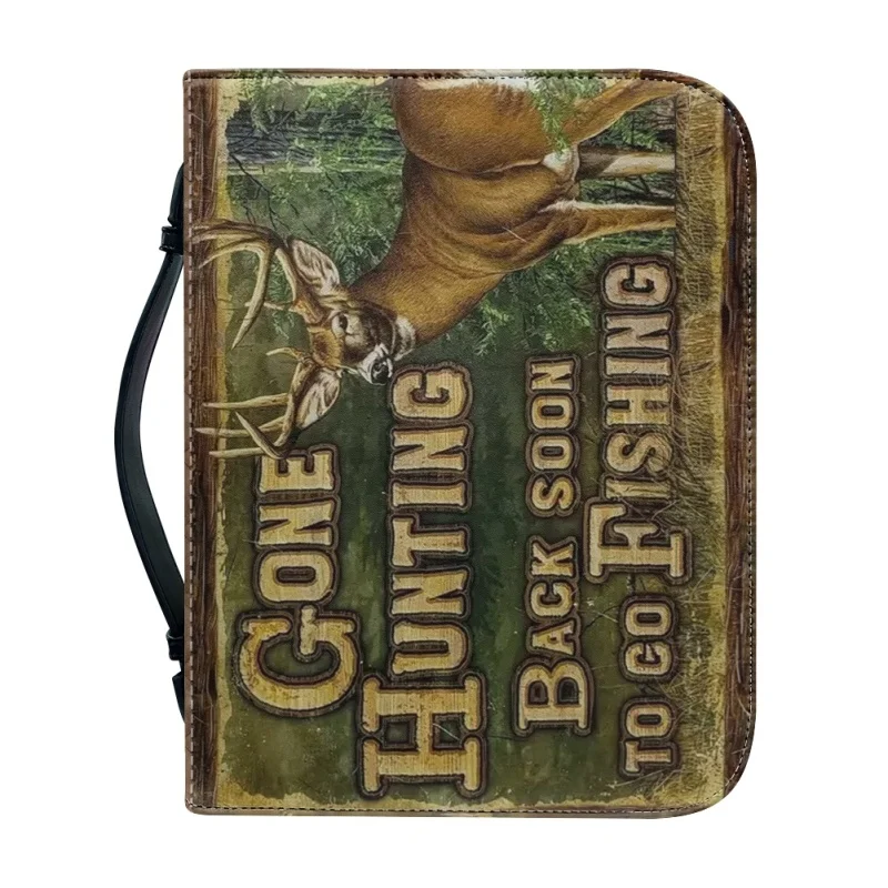 Gone Hunting Back Soon To Go Fishing Personalized Print Church Bible Cover Case PU Women Handbags Study Book Holy Storage Boxes