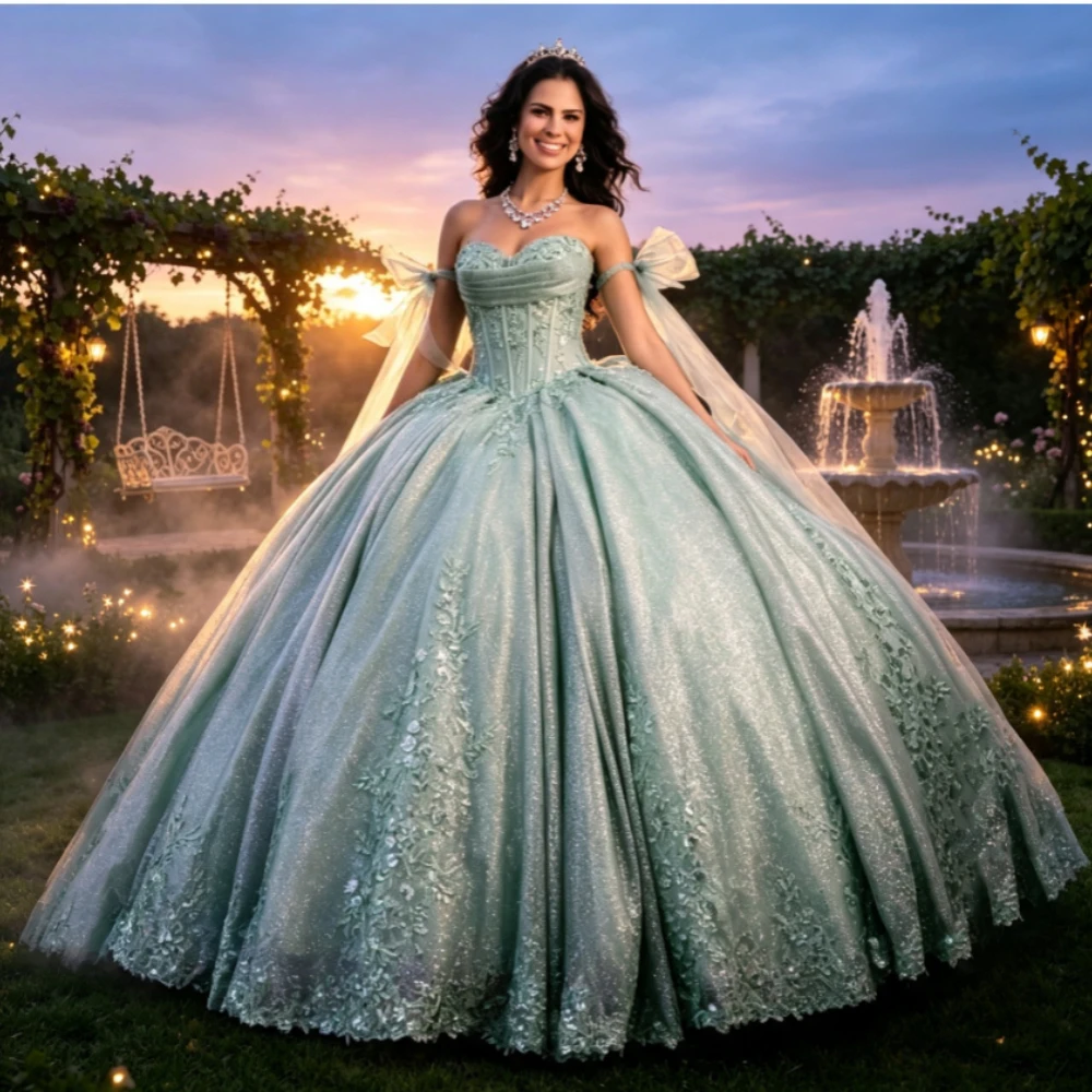 Customized Temperament Graceful Exquisite Sweetheart Quinceanera Dresses Lace Appliques Vestidos Fashion Charming Ball Gown