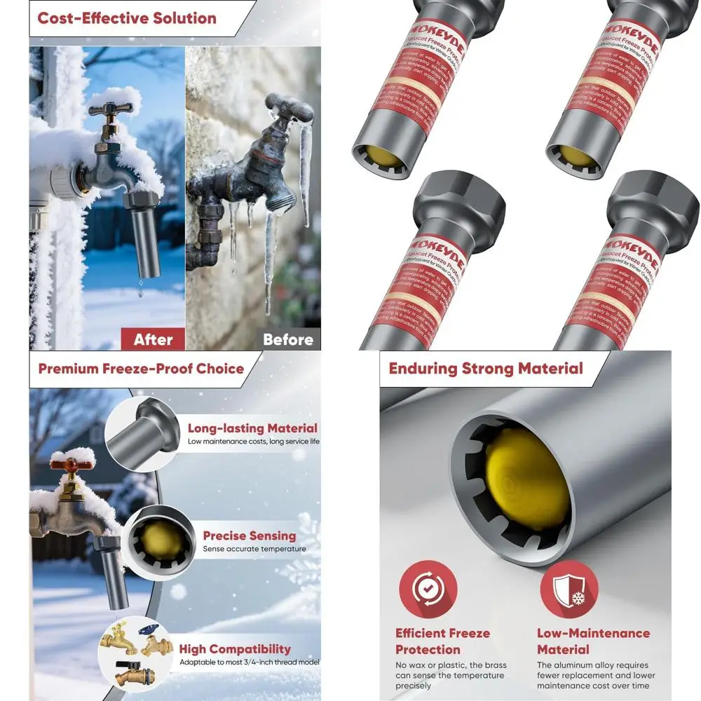 

Winter-Resistant Outdoor Faucet Valve with 3/4-Inch Threads, 4-Pack Grey Frost-Proof Covers for Garden and Yard Hoses