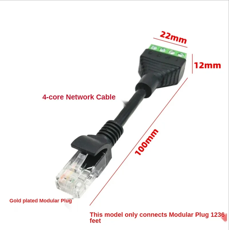 Bloque de terminales hembra RJ45 a 4 pines, bloque de terminales de cabeza de cristal, extremo de bloque de red de cabeza de cristal sin presión