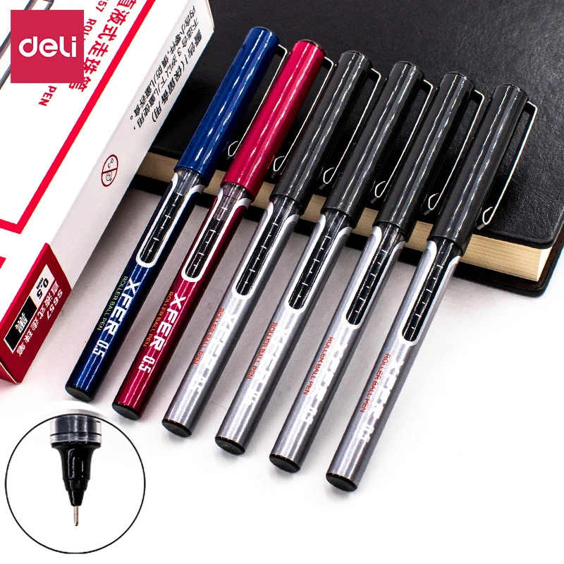 

9PCS 0.5mm Straight Liquid Gel Pen Black Red Blue Quick Drying Signature Pen Student Business Office School Stationery