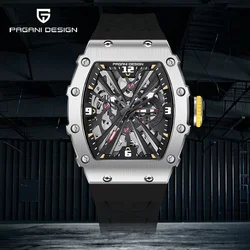 PAGANI DESIGN Original Men's Quartz Watches Japan VH65 Skeleton 100M Waterproof Sport Rectangle Sapphire Glass Watch for Men