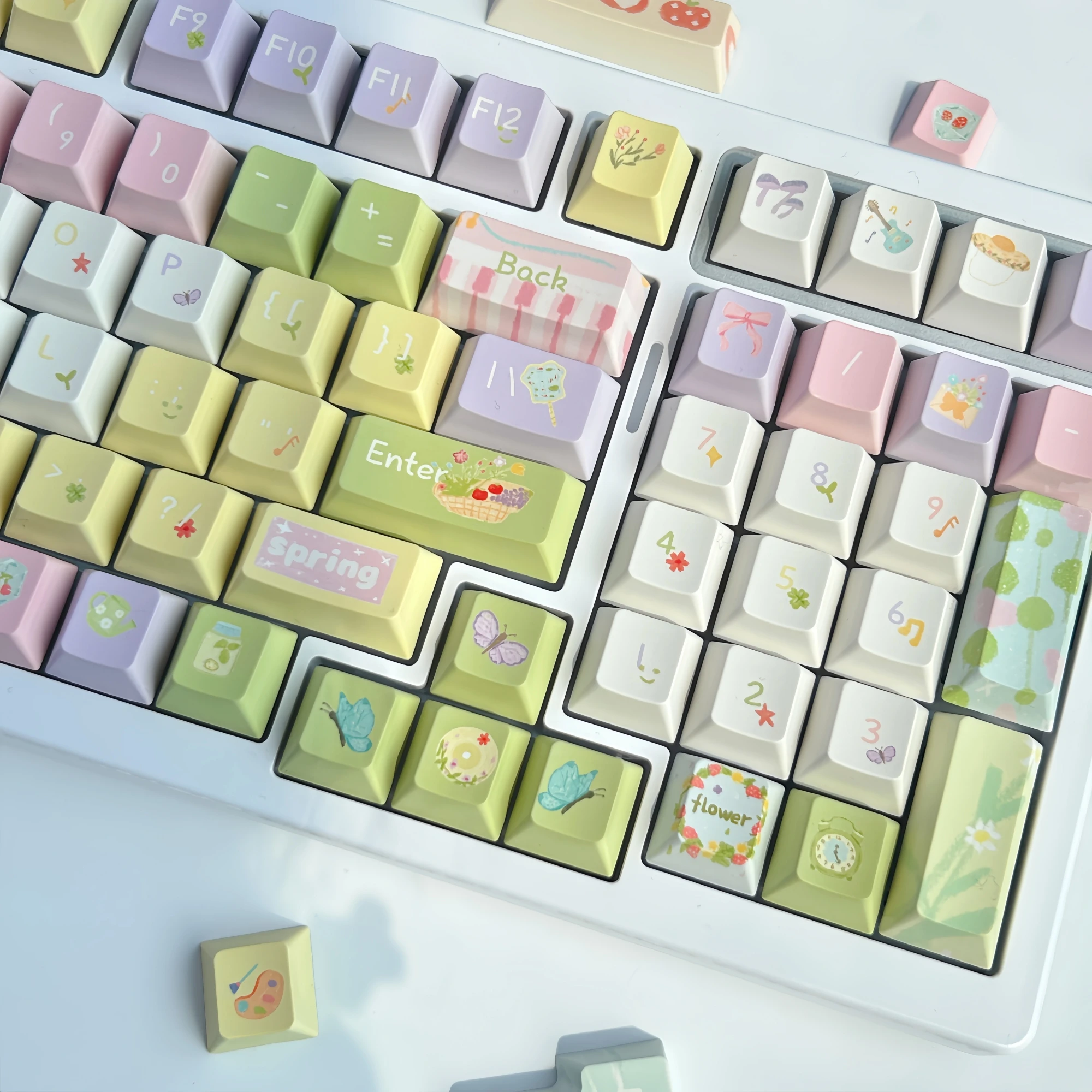 MAIMOOO Russian/Korean/Thai Keycap Cherry MOA Spring Illustrated Guide Colorful Hand-painted PBT Keycaps for Mechanical Keyboard