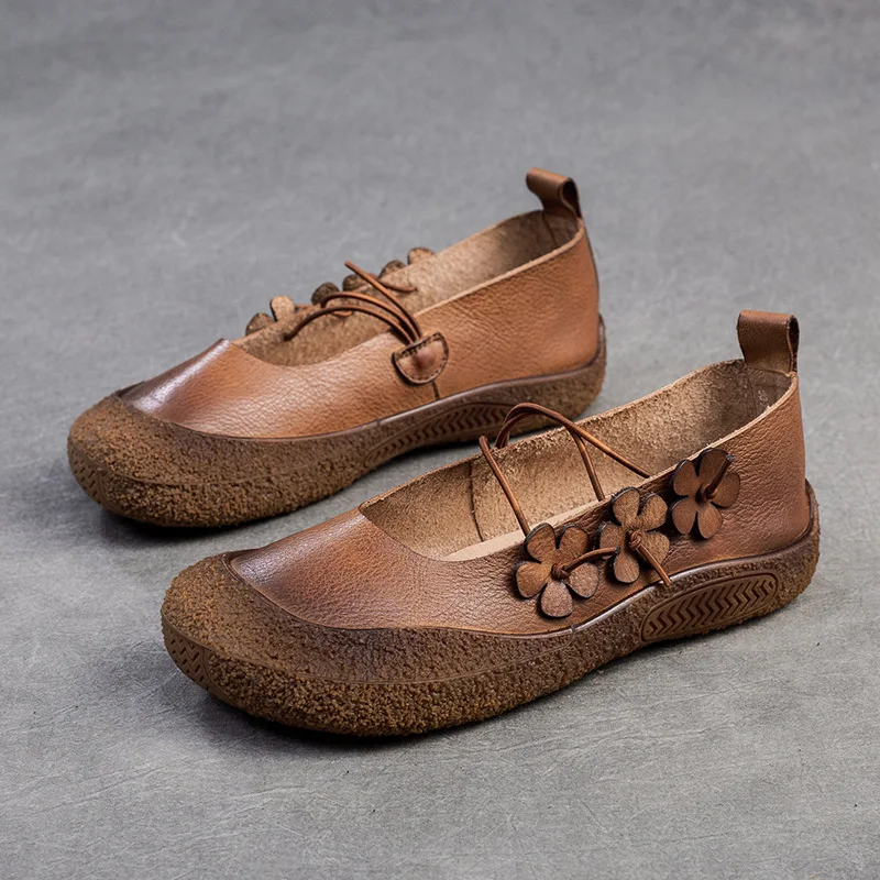 

Suede Natural Cow Genuine Leather Flats Ethnic Summer Comfy Soft Soled Casual Women Oxfords Vintage Flower Shoes