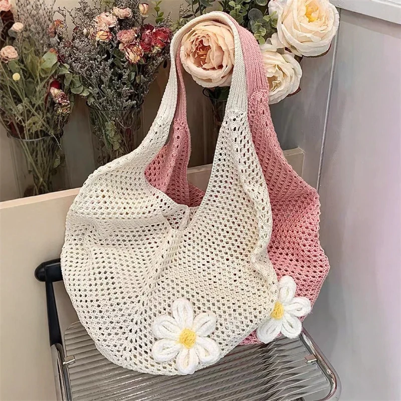 Trendige, ausgehöhlte, gewebte Strohtasche im böhmischen Stil, Strandhandtasche, hohle Einkaufstasche, große Kapazität, Strandtasche im faulen Stil, Einkaufen