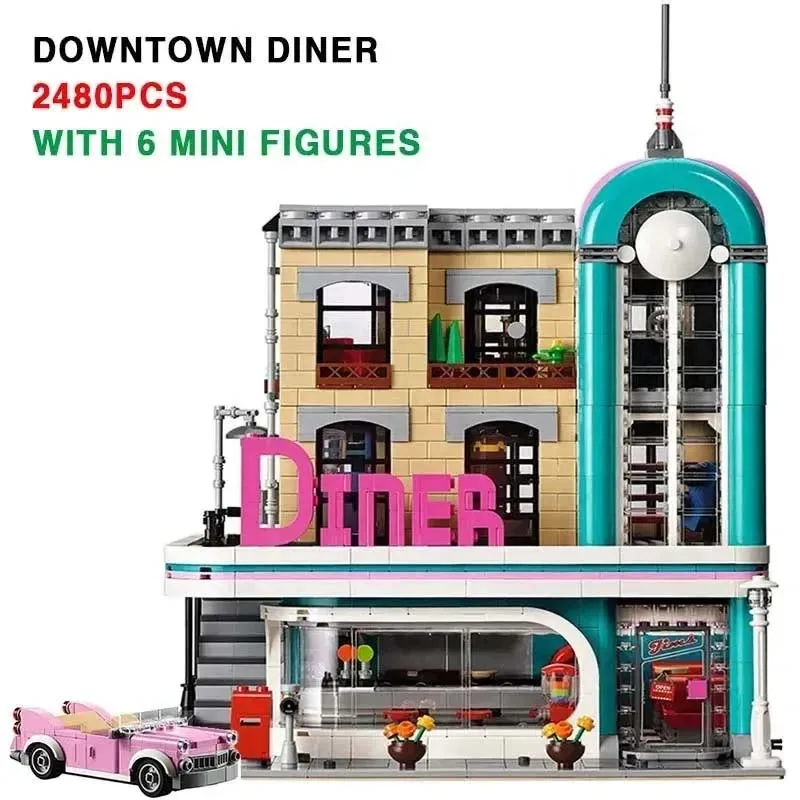 2480 PCS Downtown Diner Building Blocks Bricks Toys BirthdayChristmas Gift Compatible with10260 15037